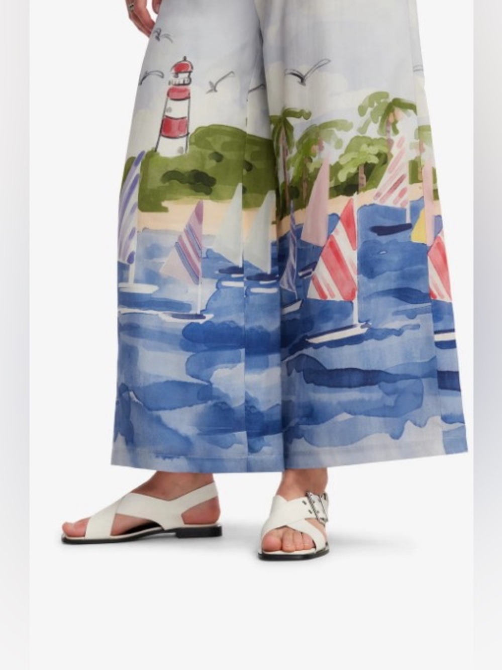 LEO LIN Jamie Nautical Hand-drawn Print Drawstring Sweatpants 100% Silk NWOT - Picture 6 of 6